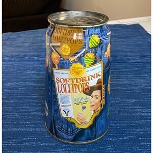 VTG 1998 CHUPA CHUPS Tin Can Softdrink Lollipops Jeans Soda Rare Advertising